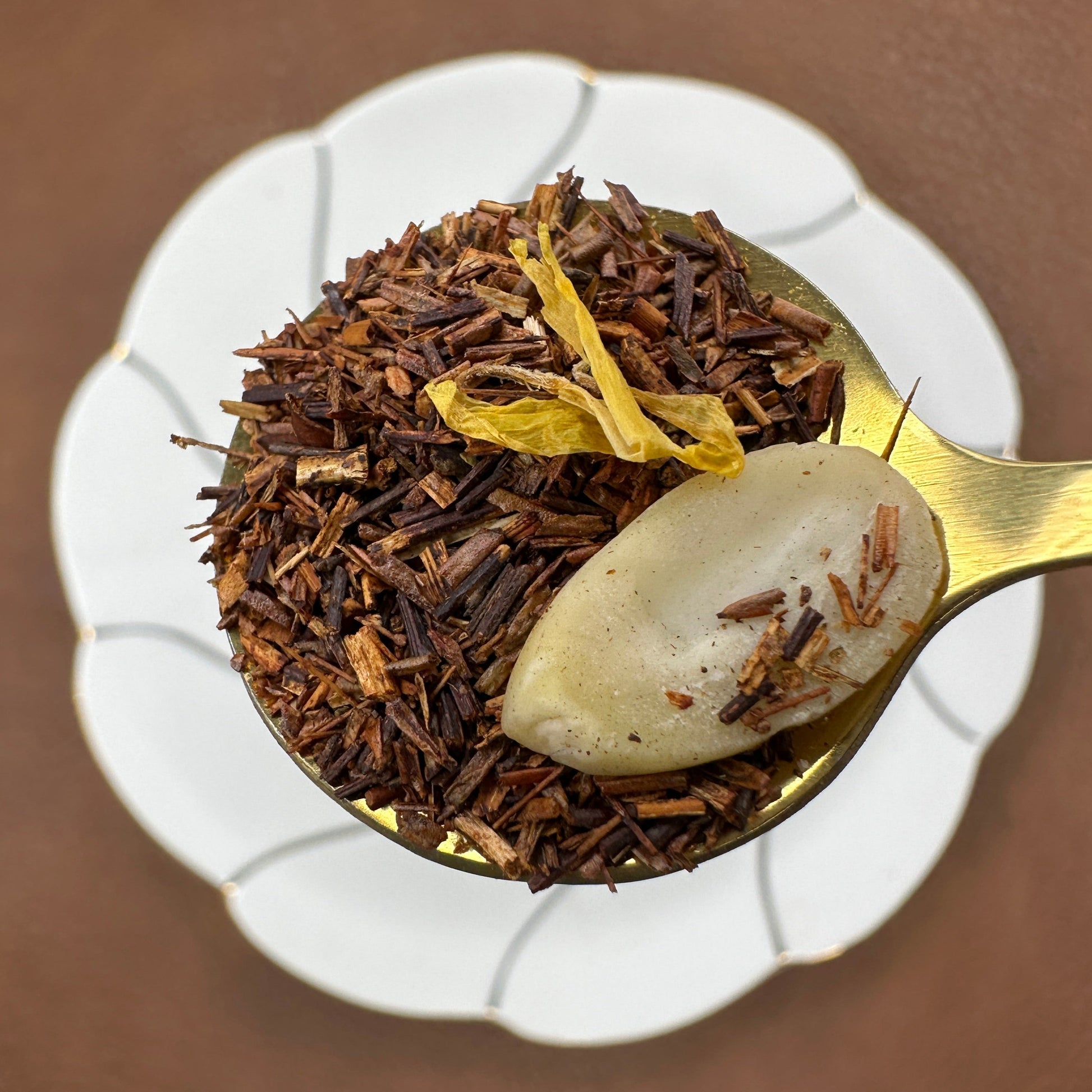 Regal Rhapsody, Premium Loose Leaf Tea, Herbal, Tisane, Vanilla Almond Rooibos, Gold Teaspoon